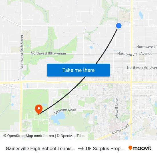 Gainesville High School Tennis Courts to UF Surplus Properties map