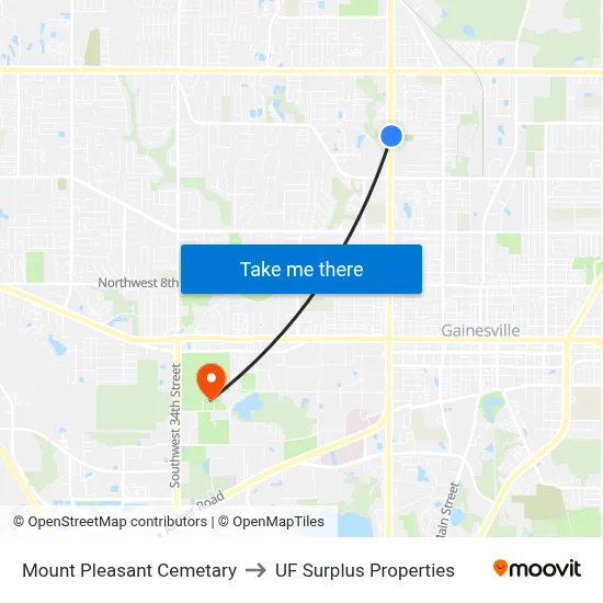 Mount Pleasant Cemetary to UF Surplus Properties map