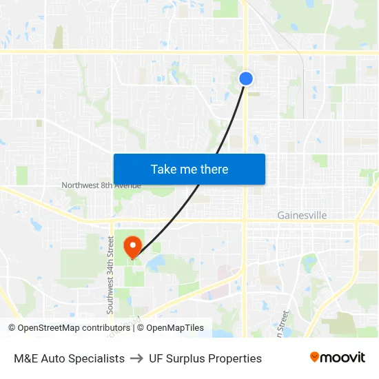 M&E Auto Specialists to UF Surplus Properties map