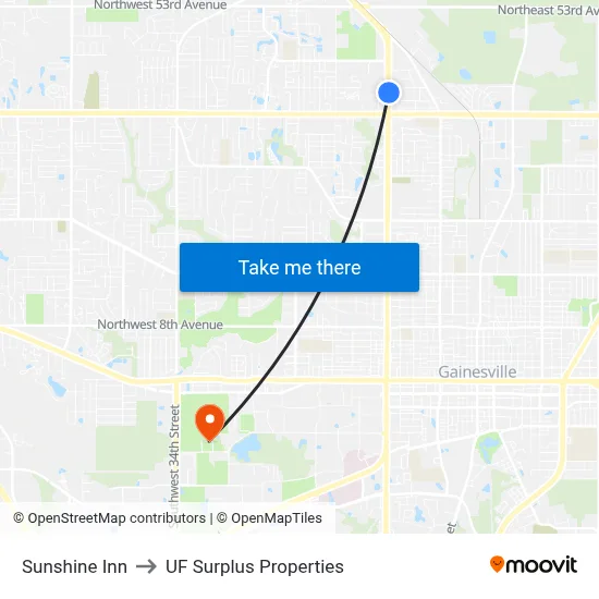 Sunshine Inn to UF Surplus Properties map