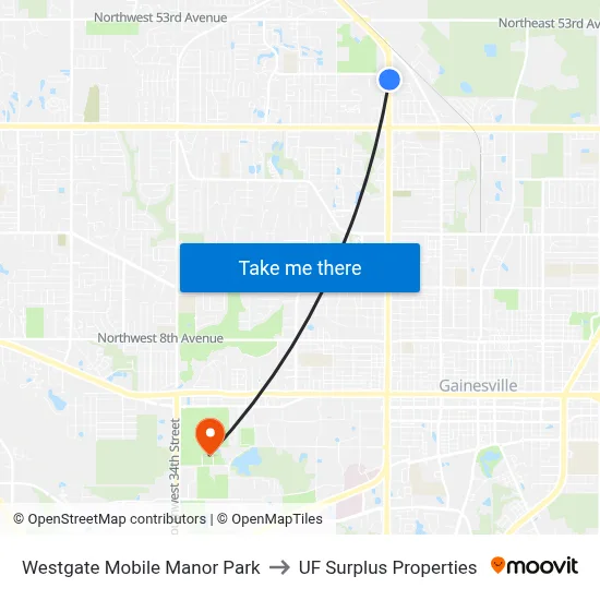 Westgate Mobile Manor Park to UF Surplus Properties map
