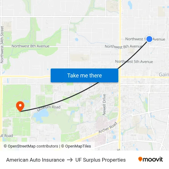 American Auto Insurance to UF Surplus Properties map