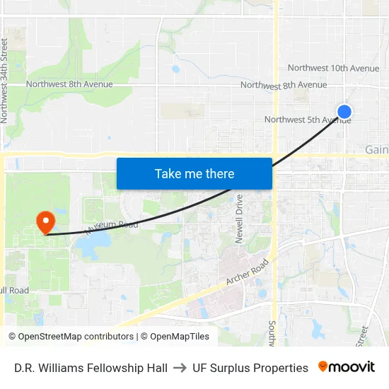 D.R. Williams Fellowship Hall to UF Surplus Properties map