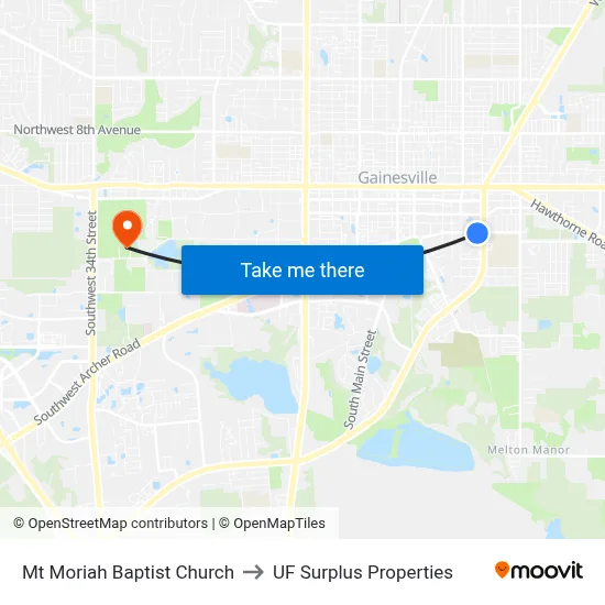 Mt Moriah Baptist Church to UF Surplus Properties map