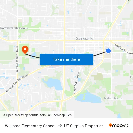 Williams Elementary School to UF Surplus Properties map