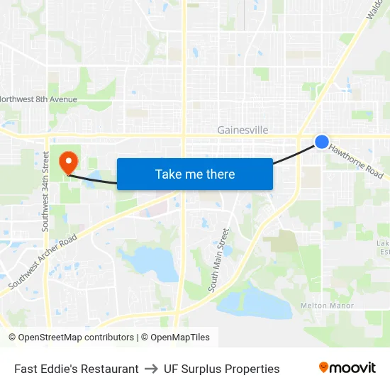 Fast Eddie's Restaurant to UF Surplus Properties map