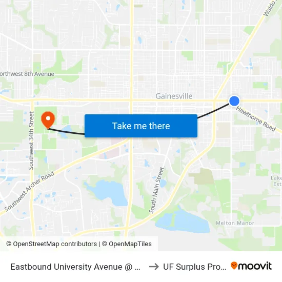 Eastbound University Avenue @ SE 15th Street to UF Surplus Properties map