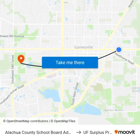 Alachua County School Board Administration Annex to UF Surplus Properties map