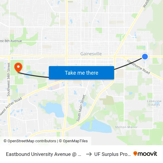 Eastbound University Avenue @ SE 24th Street to UF Surplus Properties map
