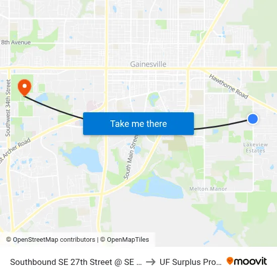 Southbound SE 27th Street @ SE 15th Avenue to UF Surplus Properties map