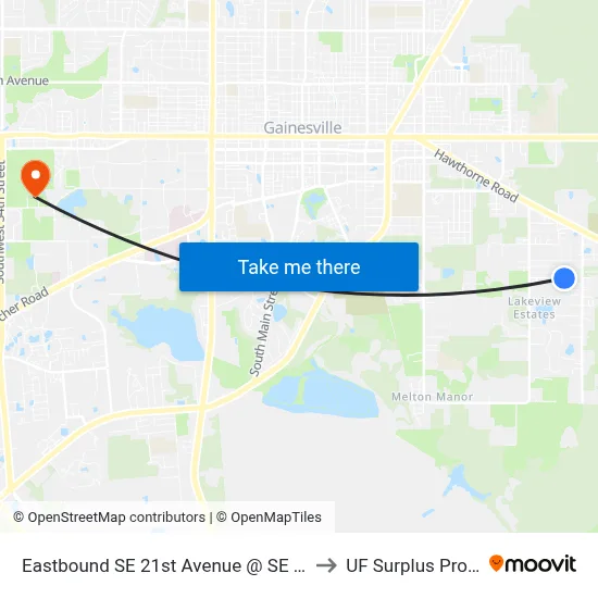 Eastbound SE 21st Avenue @ SE 32nd Terrace to UF Surplus Properties map