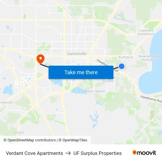 Verdant Cove Apartments to UF Surplus Properties map