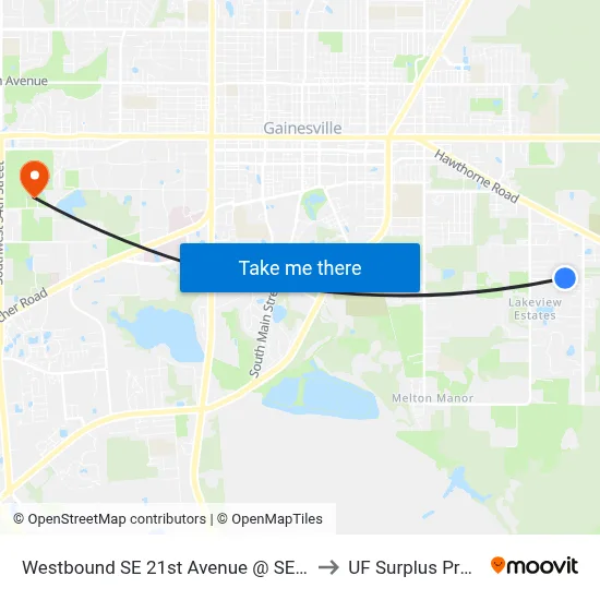 Westbound SE 21st Avenue @ SE 32nd Terrace to UF Surplus Properties map