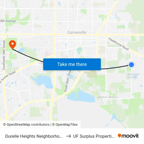 Durelle Heights Neighborhood to UF Surplus Properties map