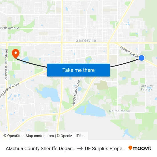 Alachua County Sheriffs Department to UF Surplus Properties map