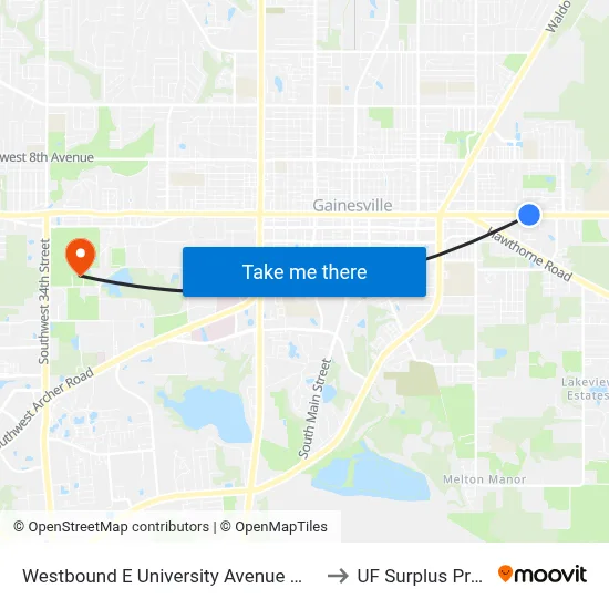 Westbound E University Avenue @ SE 21st Street to UF Surplus Properties map