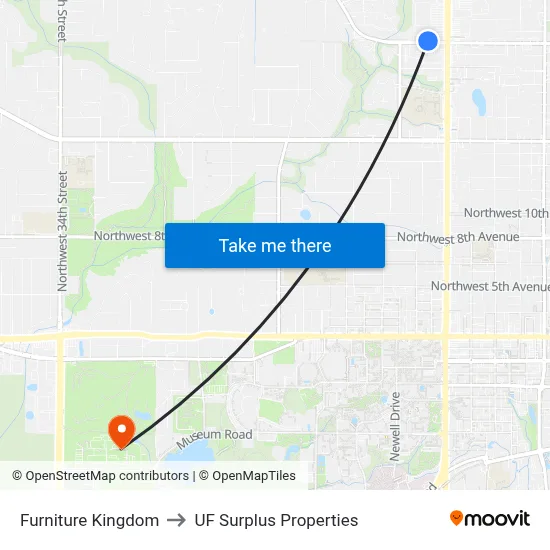 Furniture Kingdom to UF Surplus Properties map