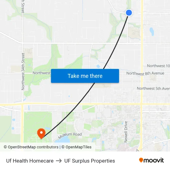 Uf Health Homecare to UF Surplus Properties map