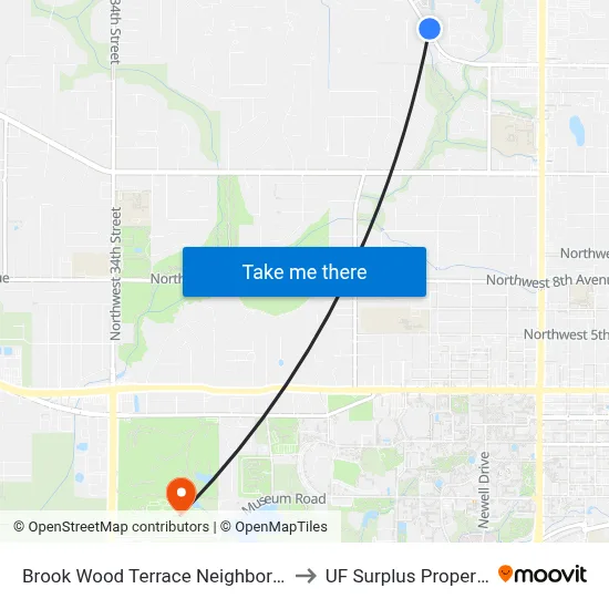 Brook Wood Terrace Neighborhood to UF Surplus Properties map