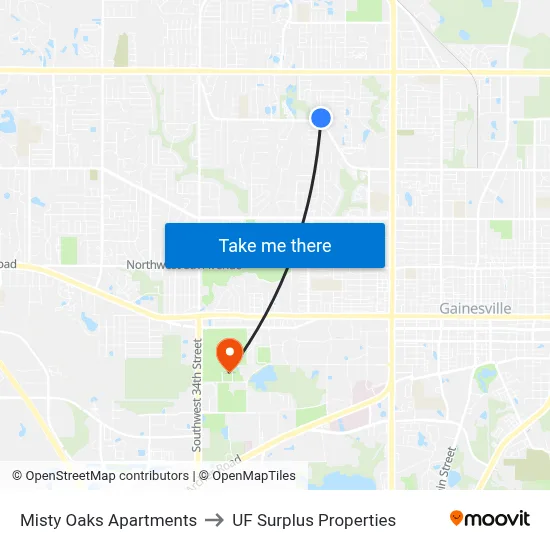 Misty Oaks Apartments to UF Surplus Properties map