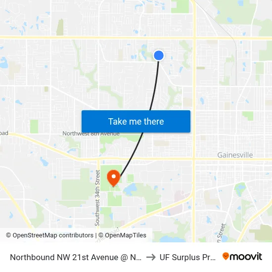 Northbound NW 21st Avenue @ NW 33rd Avenue to UF Surplus Properties map