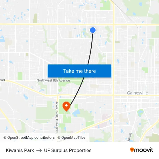 Kiwanis Park to UF Surplus Properties map
