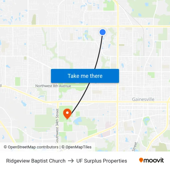 Ridgeview Baptist Church to UF Surplus Properties map
