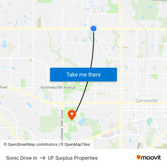Sonic Drive In to UF Surplus Properties map