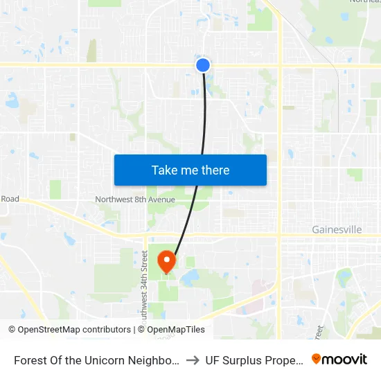 Forest Of the Unicorn Neighborhood to UF Surplus Properties map