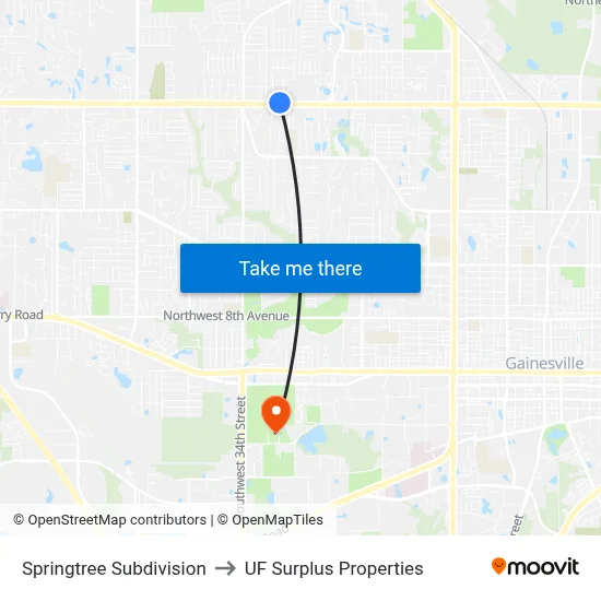 Springtree Subdivision to UF Surplus Properties map