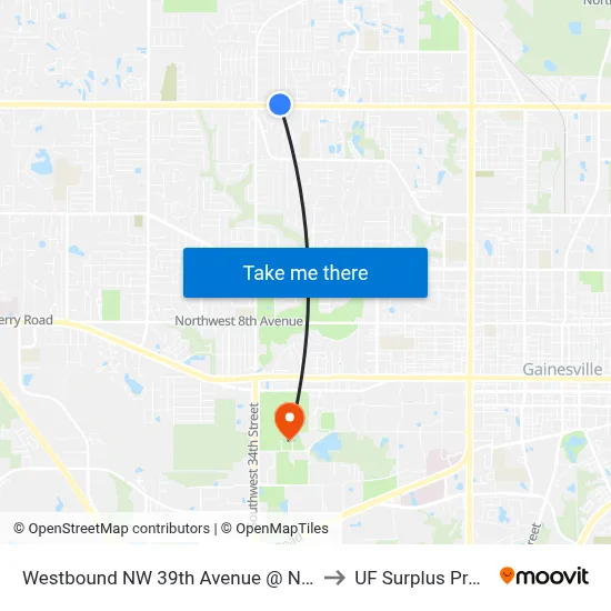 Westbound NW 39th Avenue @ NW 31st Street to UF Surplus Properties map