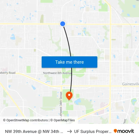 NW 39th Avenue @ NW 34th Street to UF Surplus Properties map
