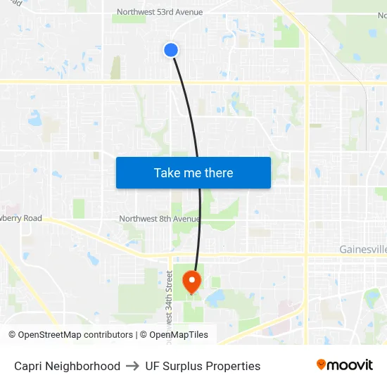 Capri Neighborhood to UF Surplus Properties map