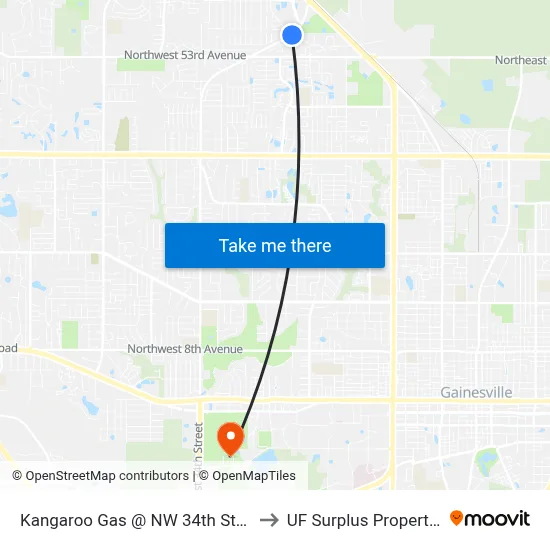 Kangaroo Gas @ NW 34th Street to UF Surplus Properties map
