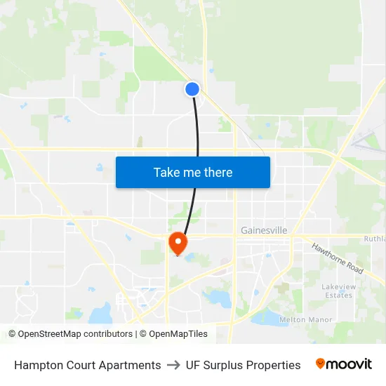 Hampton Court Apartments to UF Surplus Properties map