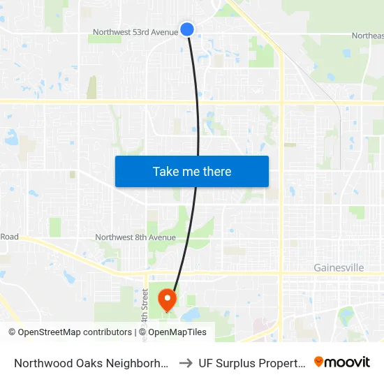 Northwood Oaks Neighborhood to UF Surplus Properties map