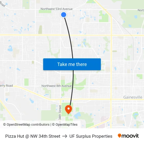 Pizza Hut @ NW 34th Street to UF Surplus Properties map