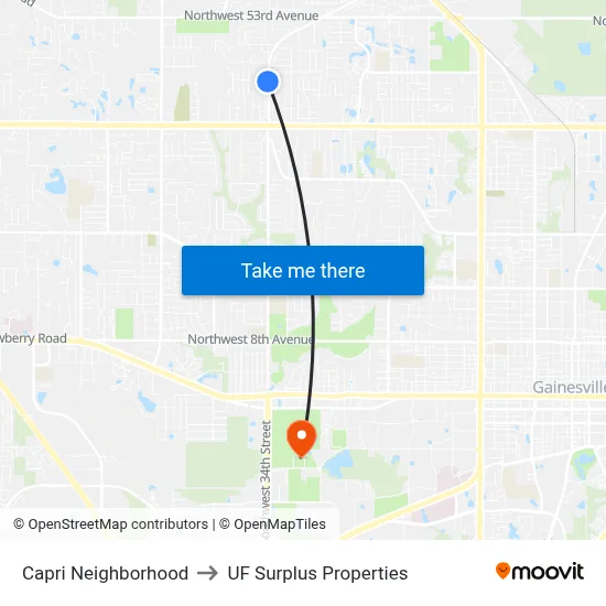 Capri Neighborhood to UF Surplus Properties map