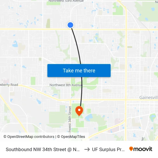 Southbound NW 34th Street @ NW 41st Avenue to UF Surplus Properties map