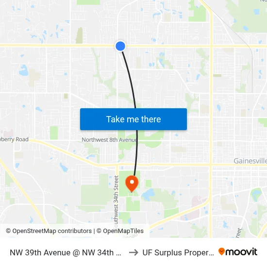 NW 39th Avenue @ NW 34th Street to UF Surplus Properties map