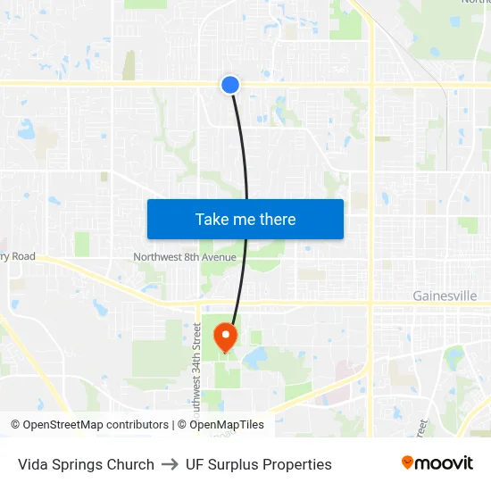 Vida Springs Church to UF Surplus Properties map