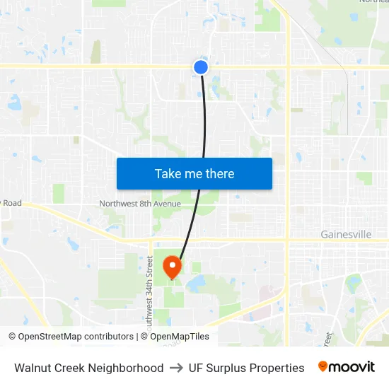 Walnut Creek Neighborhood to UF Surplus Properties map