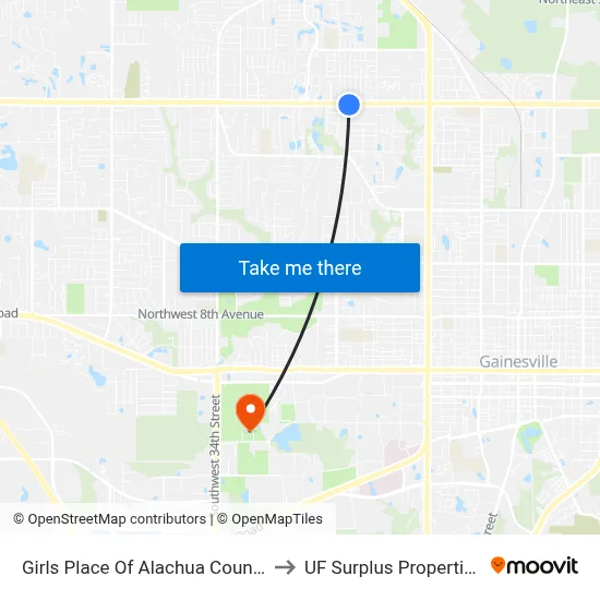Girls Place Of Alachua County to UF Surplus Properties map
