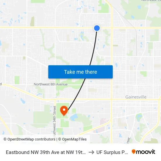 Eastbound NW 39th Ave at NW 19th St Green Tree Pk to UF Surplus Properties map
