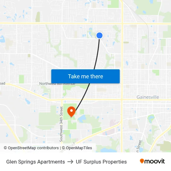 Glen Springs Apartments to UF Surplus Properties map
