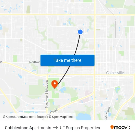 Cobblestone Apartments to UF Surplus Properties map