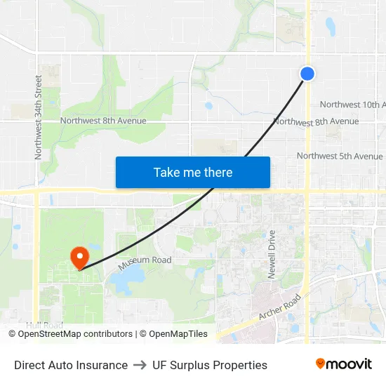 Direct Auto Insurance to UF Surplus Properties map
