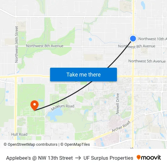 Applebee's @ NW 13th Street to UF Surplus Properties map