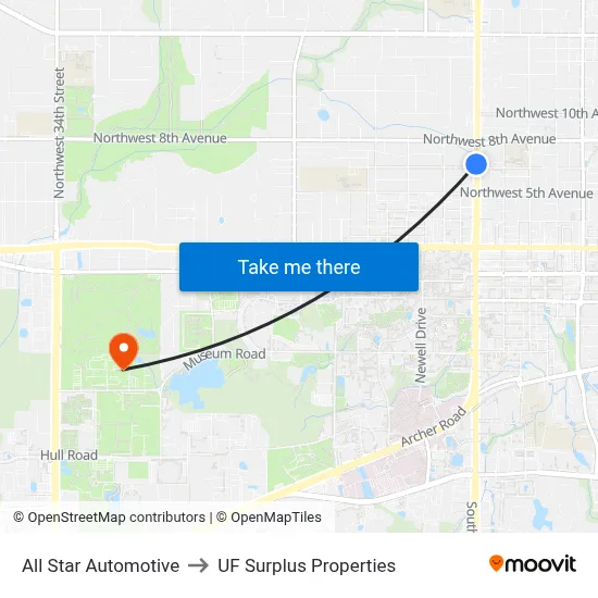 All Star Automotive to UF Surplus Properties map