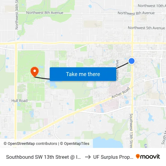 Southbound SW 13th Street @ Inner Road to UF Surplus Properties map
